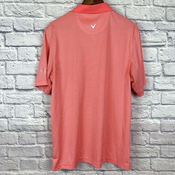 Callaway Men’s Performance Pink White Striped Short Sleeve Golf Polo Shirt Large - Picture 3 of 7